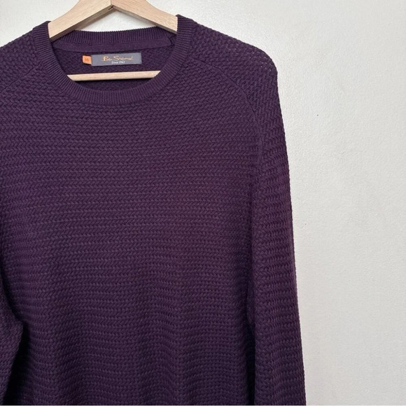 Ben  Sherman Mens Large Crew Neck Textured Cotton Purple Pullover - Picture 4 of 14